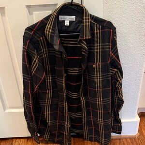 Old Navy Men's Black and Gold Heavyweight Plaid Shirt MT